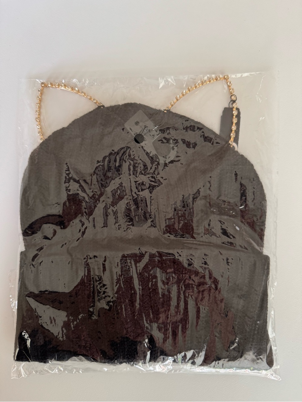 Black Cat-Ear Cap with Gold Chain
